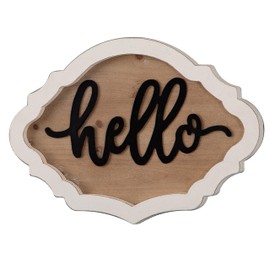 Sintosin Farmhouse Hello Sign for Front Door 16 Inches, Distressed White Carved Wood Frame with Black Metal Hello Signs for Home Decor, Rustic Welcome Home Party Decor for Living Room Entryway