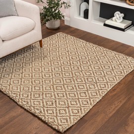 JONATHAN Y NFR100A-6SQ Hira Hand Woven Diamond Chunky Jute Natural 6' Square Area Rug Rustic, Vintage, Industrial, Perfect for Bedroom, Living Room, Kitchen