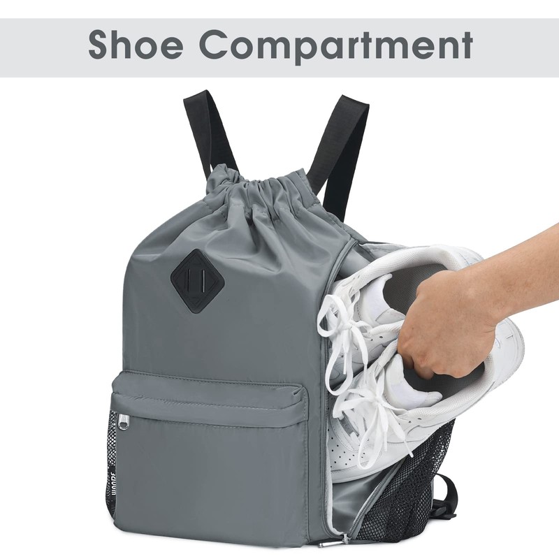 WANDF Drawstring Backpack Sports Bag with Shoe Compartment Water Resistant