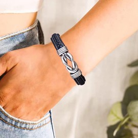 Mother and Daughter Forever Linked Together Braided Leather Bracelet, Inspirational Wristband for Women Stainless Steel Infinity Knot Engraved Leather Bangle Daughter Gift from Mom, 20cm, Stainless