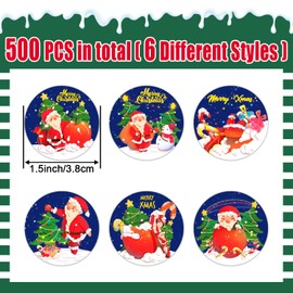 Partywind Christmas Stickers for Decorations, 500 PCS Christmas Labels for Crafts/Scrapbooking/Cards, Santa Snowman Tags for Christmas Holiday Party Supplies, Goodie Bag Stuffers for Kids