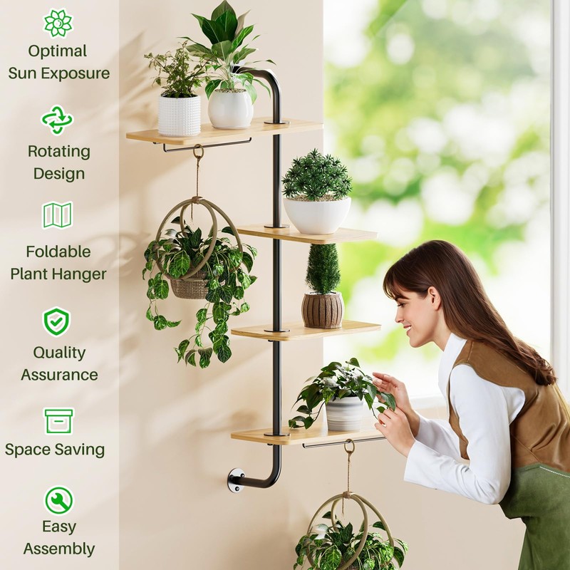 YUOROS Window Shelf for Plants, 4-Tier Rotating Window Sill Plant