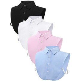 Syhood 4 Pcs Fake Collar Detachable False Dickey Collar Half Shirts Round for Women Outfits(Cotton,Oxford Cloth,White,Black,Pink,Blue)