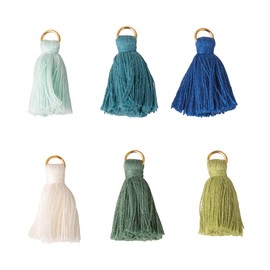 Rayher Tassels Cotton 35 mm with Metal Eyelet Gold, 6 Pieces, Jewellery Tassels, Assorted Colours, Blue, Turquoise, Green, Mini Tassels with Eyelet, for Jewellery Making, Craft Projects, 22797407