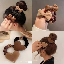 TIKA 4-Piece Elastic Bow Hair Bands - Rubber Hair Ties Ponytail Holders for Girls