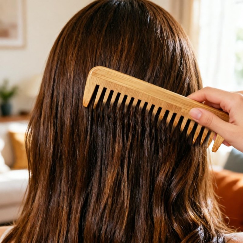 2pcs Bamboo Hair Comb Set, Natural Bamboo Wood Tail Combs