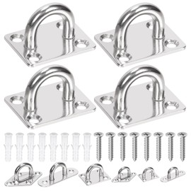 GLARKS 36pcs M8 Stainless Steel Pad Eye Plate Hook Kit, Square Eye Plate U Hooks Heavy Duty Ceiling Hooks and Carabiner Clips Snap Hooks for Ceiling and Mounting Hanging Hardware