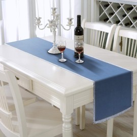 AAYU Rustic Denim Table Runner 16" X 108", Frayed Edges Bed Runner Blue. 16 Inch x 108 Fringed Edge All Around Premium Quality Stone Washed Perfect for Weddings, Parties & Bar-Decor