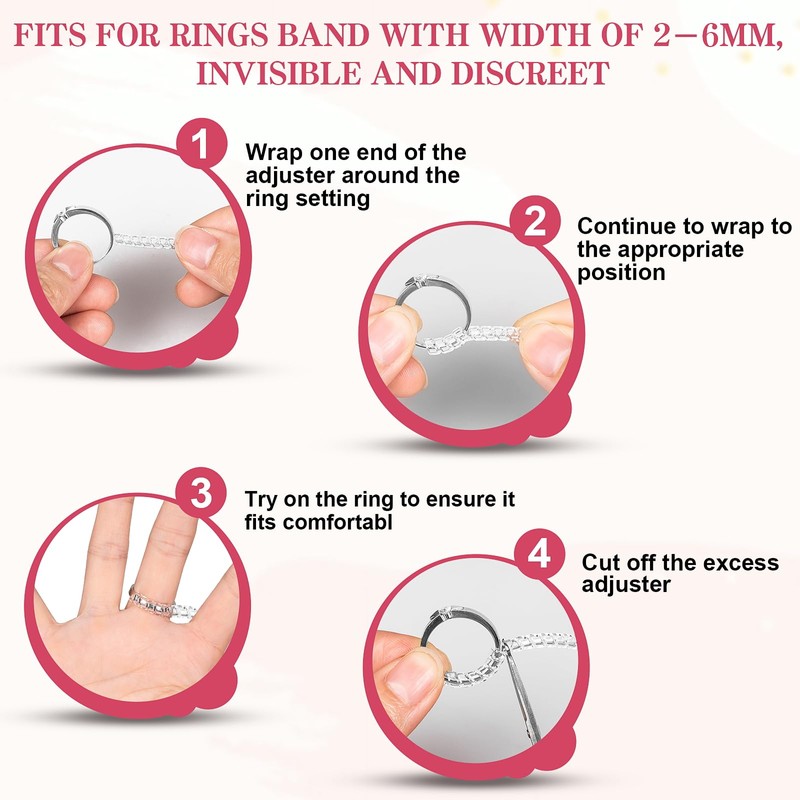 Ring Sizer for Loose Rings, 12 Pack 4 Sizes, Invisible