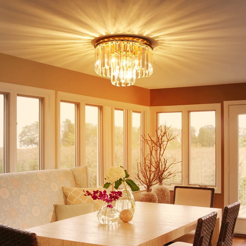 AGV LIGHTING CL006G Crystal Ceiling Light Fixture, Modern Semi Flush