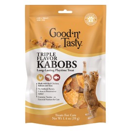 Good ‘n’ Tasty Triple Flavor Kabobs Cat Treat, 1.4 Ounce Bag, Long-Lasting Playtime Treat for Cats Made with Real Chicken, Salmon & Tuna