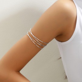 NORLSO Boho Arm Cuff for Women Gold Arm Cuff Upper Arm Bracelet Minimalist Arm Cuff Open Bangle Armband Round Bracelet Birthday Party Jewelry for Women (Silver1)