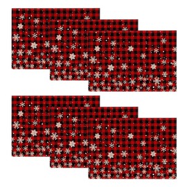 Artoid Mode Red and Black Buffalo Plaid Christmas Placemats for Dining Table, 12 x 18 Inch Seasonal Winter Xmas Snowflakes Holiday Rustic Vintage Thanksgiving Washable Table Mats Set of 6