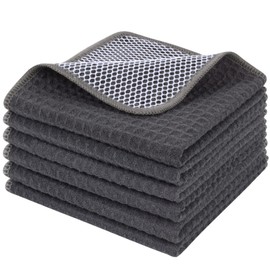 KinHwa Microfiber Dish Cloths for Washing Up Drying Towels Waffle Kitchen Cleaning Cloths with Poly Scour Side 12 Inch X 12 Inch 6pack Gray