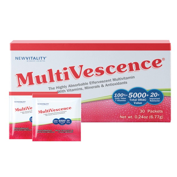 Multivescence Multivitamin Drink - Health & Immunity System Support Supplement - Vitamins, Minerals, Antioxidants, Nutrients – 1000mg Vitamin C Plus B12, D, Calcium, Zinc – Travel (30 Packets)