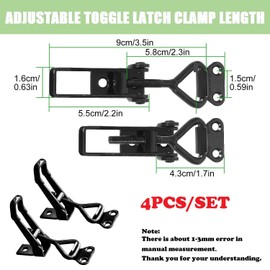 MiJunHD Adjustable Toggle Clamps, 4Pcs Quick Release Metal Pull Latch, Heavy Duty 100KG/220lbs Toggle Latch Lever Buckle for Box, Cabinet, Lockers, Closet, Door ((Black - No Lock Hole)