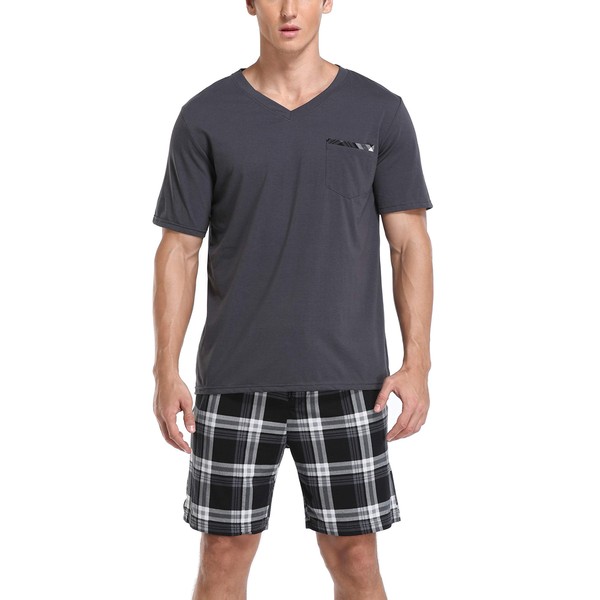 Vlazom Men's Pyjamas Set Short Sleeve Soft Pj's Top and