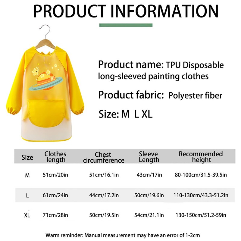 LXOrdora Kids Art Apron Waterproof Smock Long Sleeved Planet L