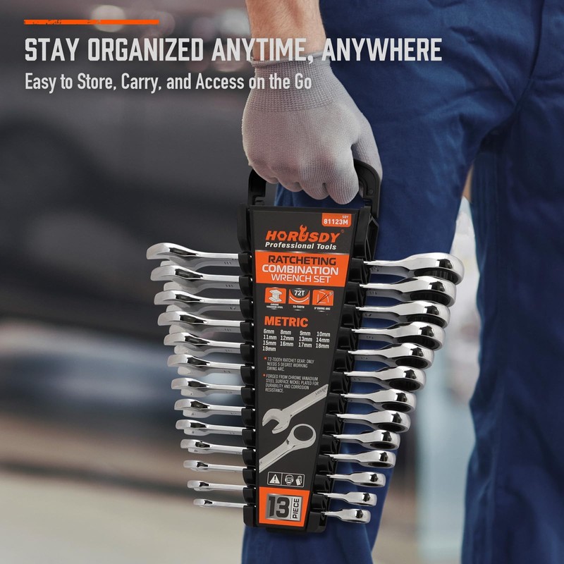HORUSDY 13-Piece Sturdy Ratcheting Wrench Set | Metric Sizes 6–19mm
