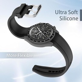DPHUAHANG WatchBands 20mm for Moonswatch Watch,Curved Silicone Strap,Compatible with Omega X Swatch Speedmaster Watch,Swatch Omega Moonswatch Speedmaster Watch Replacement Strap for Women Men (black)