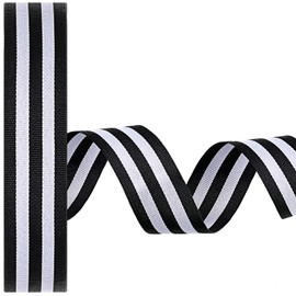 50 Yards Christmas Striped Ribbon Grosgrain Fabric Ribbon Red White and Black Candy Cane Craft Wrapping Ribbons Roll for Wraps Embellishments Party Decoration (Black and White,3/4 Inch)