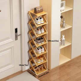XZXWZX Shoe Rack, Foldable Bamboo Shelf for Shoes, Entrance Shelf, Closet, Bedroom, Hallway, Natural, Functional, Multifunctional(Wood Color), 7 Layers