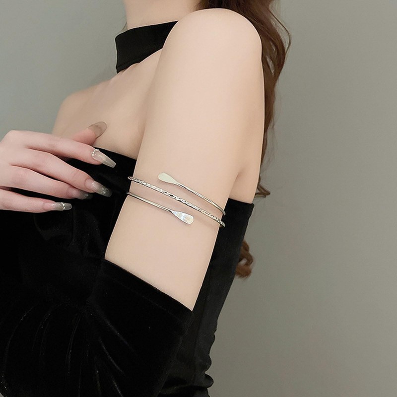 SSKHE Boho bangle, silver, adjustable upper bangle, open end bangle,