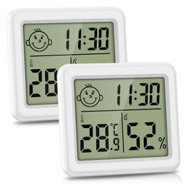 Brifit Digital Hygrometer Thermometer, Portable Indoor Hygrometer with High Accuracy, Temperature and Humidity Meter with Clock, Room Climate Display, Room Thermometer for Office, Home (Pack of 2)
