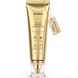 Protector solar de sarga de ternera para cara y cuerpo, protector solar mineral natural SPF 50 - Con hierba seca alimentada y sin nano óxido de zinc seguro para arrecifes