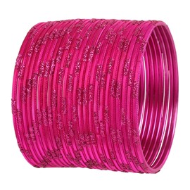 Touchstone Indian Bollywood Fresh Fashion Trend Setter Beautifully Engraved Work Scintillating Rhinestone Fuchsia Color Designer Jewelry Adorable Bracelets Bangle. Set Of 24.For Women