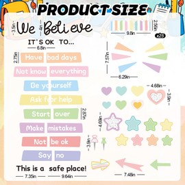 FYSUIMU 87 Pcs Motivational Bulletin Board Decoration Set Back to School Inspirational Affirmation Paper Cutouts Pastel Positive Hearts Stars Boho Classroom Decor with Glue Points for School