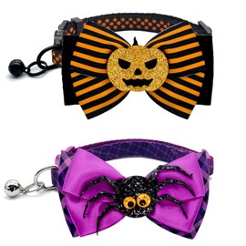 azuza Breakaway Cat Collar with Bell, 2 Pack Safety Buckle Kitten Collars with Bowtie