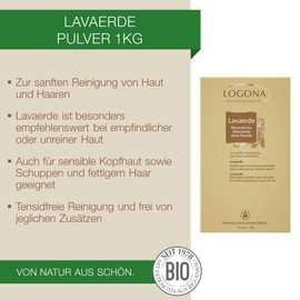 LOGONA Naturkosmetik Lavaerde Powder - Ghassoul Clay for Hair and Body Care, Natural and Vegan, also for Masks and Peelings