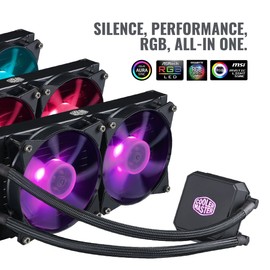 Cooler Master MasterLiquid LC240E RGB Close-Loop AIO CPU Liquid Cooler, 240mm Radiator, Dual Chamber RGB Pump, Dual MF120R RGB Fans, RGB Lighting for AMD Ryzen/Intel LGA1151