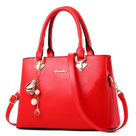 DORRISO Women's Handbag Fashion Hanging Bells Shoulder Bag Removable Shoulder Strap Casual Elegant Top Handle Design Bag for Women, Red A, Handbags