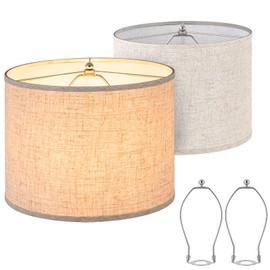 Wrinin Drum Lamp Shades Set of 2, 13" Top x 13" Bottom x 10"High(Medium Size),Beige Linlen Lamp Shade for Table Lamps and Floor Lamps, Lampshades Replacement,Assembly Required.