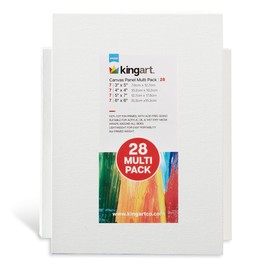 KINGART® 833-28 White 28 Pc. Multi-size Value ARTIST CANVAS BOARDS, Gesso Primed - 100% Cotton Square Panels, Art Supplies for Oil and Acrylic Painting, 7 Ea. 3x5, 4x4, 5x7, 6x6 in.