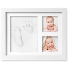 Baby Handprint and Footprint Makers Kit DIY Newborn Baby Keepsake Frame Clay Hand Print Picture Frame Foot Impression Photo Keepsake New Mom Baby Shower Gifts for Boys Girls(A)