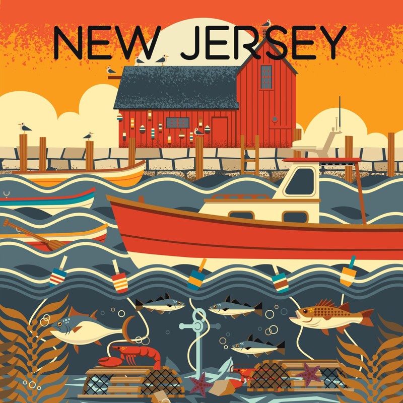 New Jersey, Nautical Geometric (Absorbent Ceramic Coaster, Single, Cork Back,