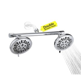 Double Shower Head with Built-in 2 Shut Off Valve Shower Splitter, High Pressure 8 Setting Dual Shower Head, Perfect for Couples in Walk-in Bathroom or Singles in Bathtub Bathroom - Chrome