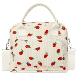 WOPIPAL - Bolsa de almuerzo con aislamiento, pequeña lonchera de pana para mujeres y hombres, gran lonchera para trabajo, picnic, viajes (correas rojas)