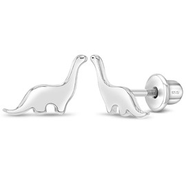 925 Sterling Silver Polished Dinosaur Screw Back Earrings For Little Girls, Preteens & Teens - Gentle Dinosaur Earrings For Young Girls With Sensitive Skin - Classic Dinosaur Shaped Girl Earrings
