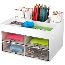 Bymivofun Utensil Trays, Desk Organiser, Storage Box for Children, Multifunctional Desktop Organiser for Organiser System and Space Saving, for Office, Home, School (White)