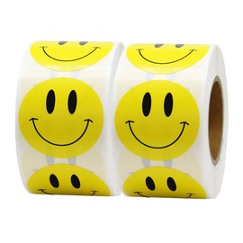 Hcode Happy Face Circle Dots Paper Labels Reward Stickers Teachers Stickers 500 Pieces per Roll (1.5 inch Yellow 2 roll)