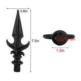 Fence Finials Trident Spear High-Impact Aluminium Alloy Black Finial Fence Topper Post Caps Replacement Part, 6 Pack (0.9inch)