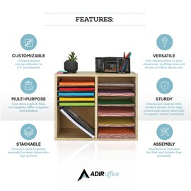 Adir Wooden Literature Organizer Sorter - Stackable File Mail Craft Paper Storage Holder with Removable Shelves for Office, Classrooms, and Mailrooms Organization (12 Compartment, Medium Oak)