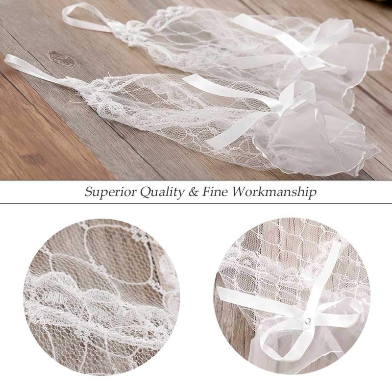Olbye Women's Wedding Fingerless Rhinestone Lace Gloves - Lace Bow