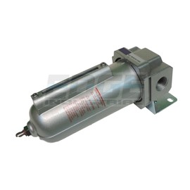 HEAVY DUTY HIGH FLOW COMPRESSED AIR IN-LINE PARTICULATE FILTER WITH METAL BOWL, 1/2" NPT PORTS, 140 CFM, VISIBLE SIGHT GLASS, 5 MICRON ELEMENT