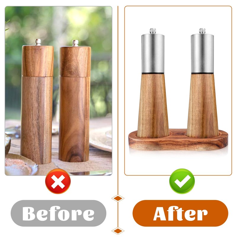 Molain Salt and Pepper Mill Tray, Acacia Wood Tray, Pepper