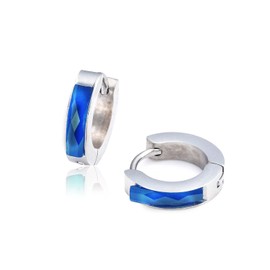 Puente Hoop Earrings, Stainless Steel, Men's & Women's, Silver & Black, Ring Earrings, Diamond Cut, Stone, Set for Both Ears, Thick, Stainless Steel Men's Earrings, Stainless Steel